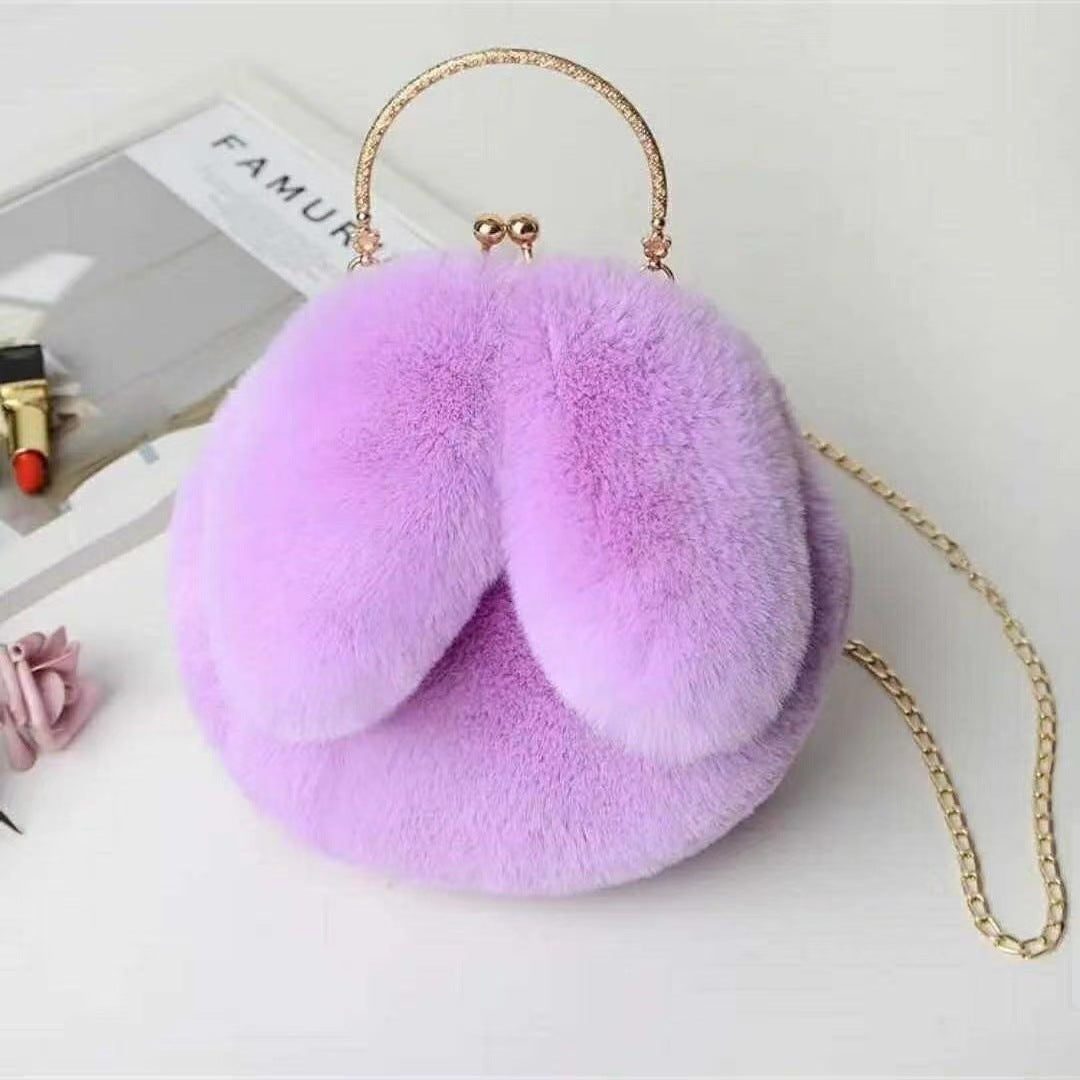 Bolsa de peluche color lila con orejitas – diseño kawaii femenino