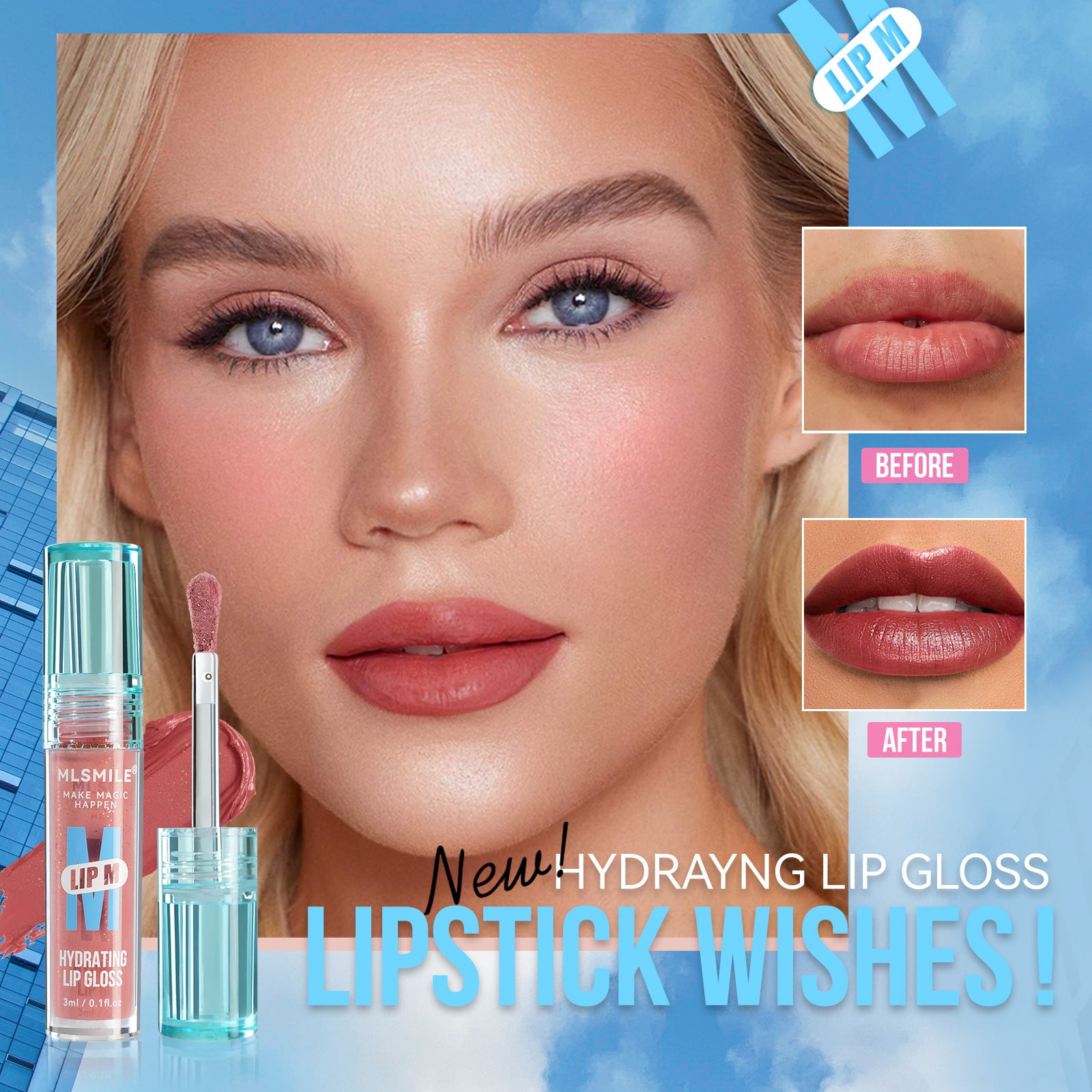 Modelo usando labial líquido Holybook – tono rojo clásico con brillo perlado