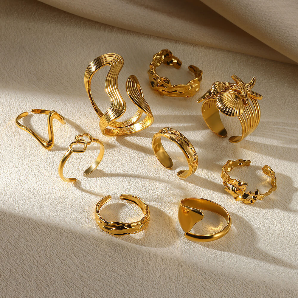 Anillos abiertos de acero inoxidable Holybook – diseño geométrico y moderno, 10 estilos