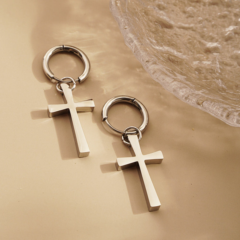 Aretes tipo aro con colgante de cruz – diseño elegante Holybook