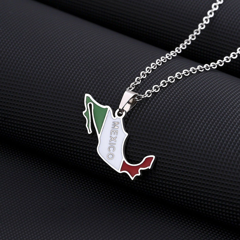 Collar México con Colgante de Mapa Nacional – Diseño Moderno en Acero Inoxidable(Mayoreo)