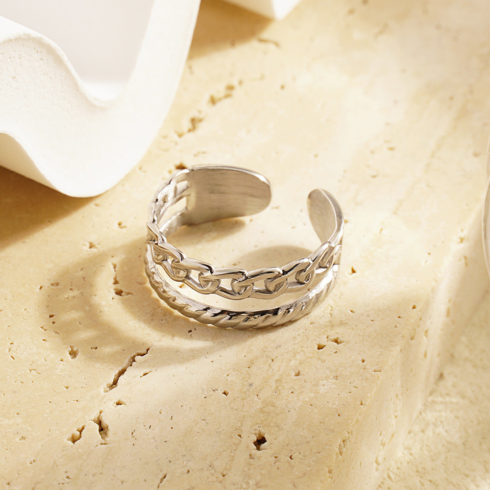 Anillos de cadena torcida en acero inoxidable – estilo moderno en dorado y plateado