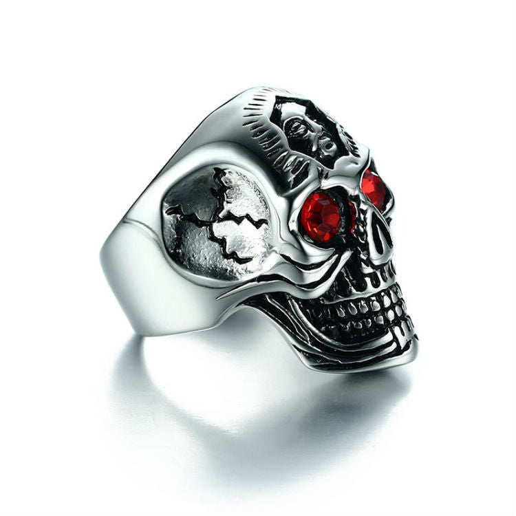 Anillo de Calavera con Rubí Rojo – Estilo Rock Retro para Hombre | Edición Halloween Holybook(Mayoreo)