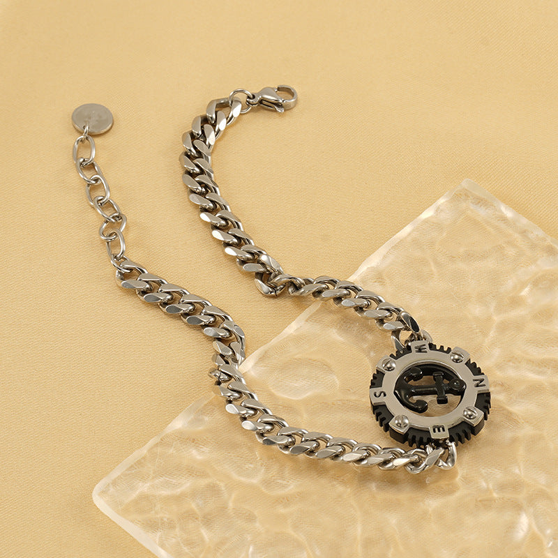 Pulsera de acero inoxidable con ancla y medalla Holybook – estilo hip hop urbano unisex
