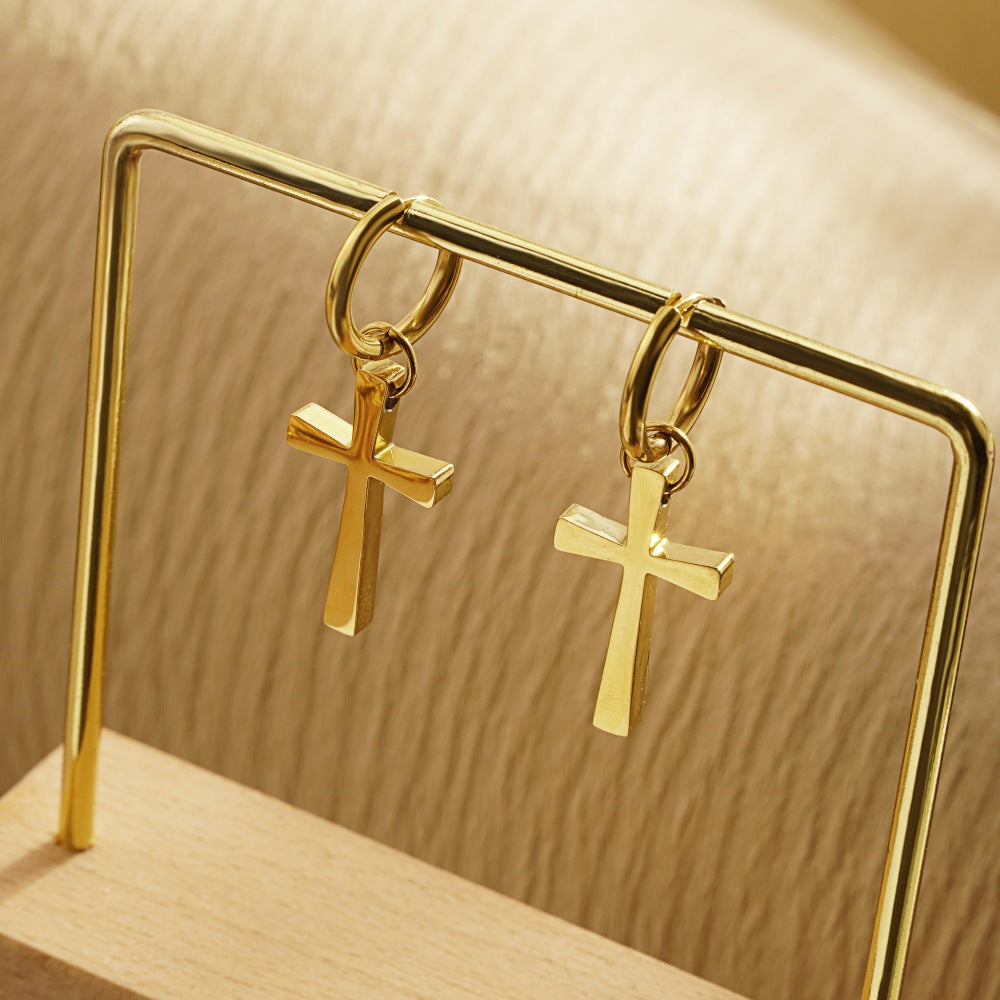 Aretes tipo aro con colgante de cruz – diseño elegante Holybook