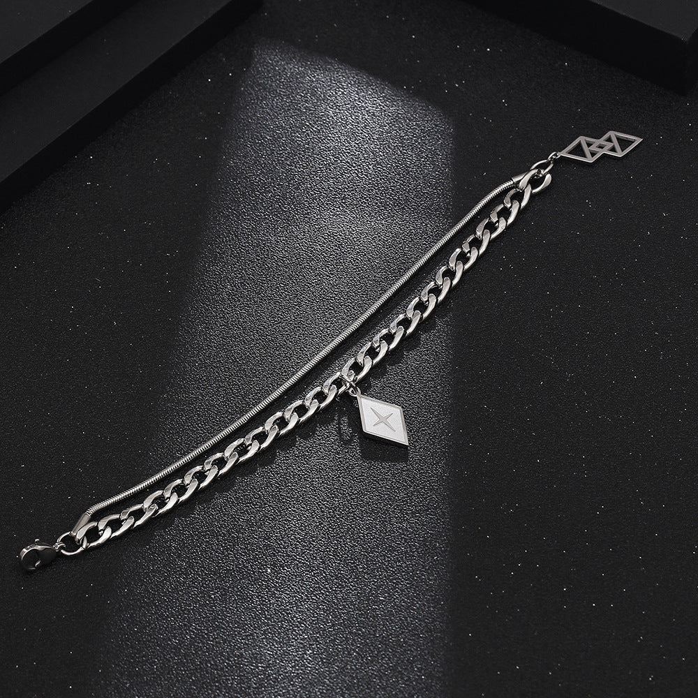 Pulsera doble de titanio color plata Holybook – estilo urbano y geométrico para hombre y mujer