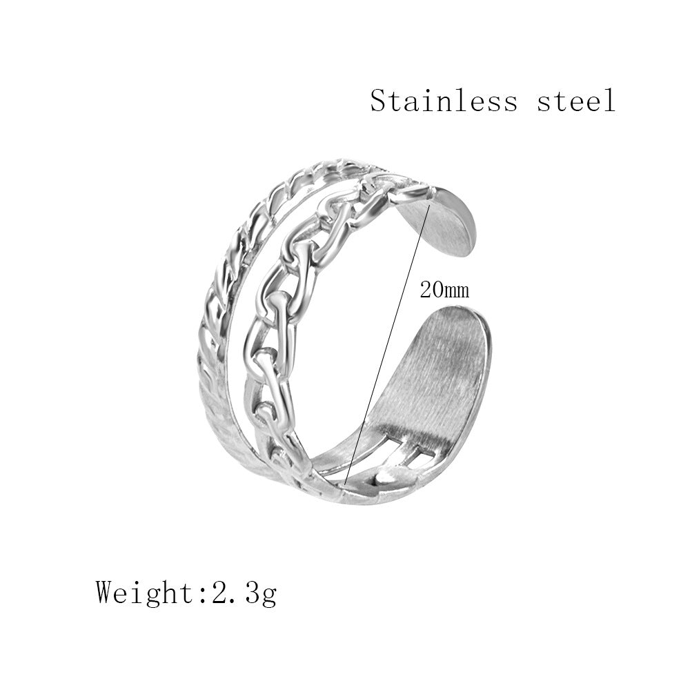 Anillo plateado estilo cadena torcida – diseño moderno para mujer Holybook