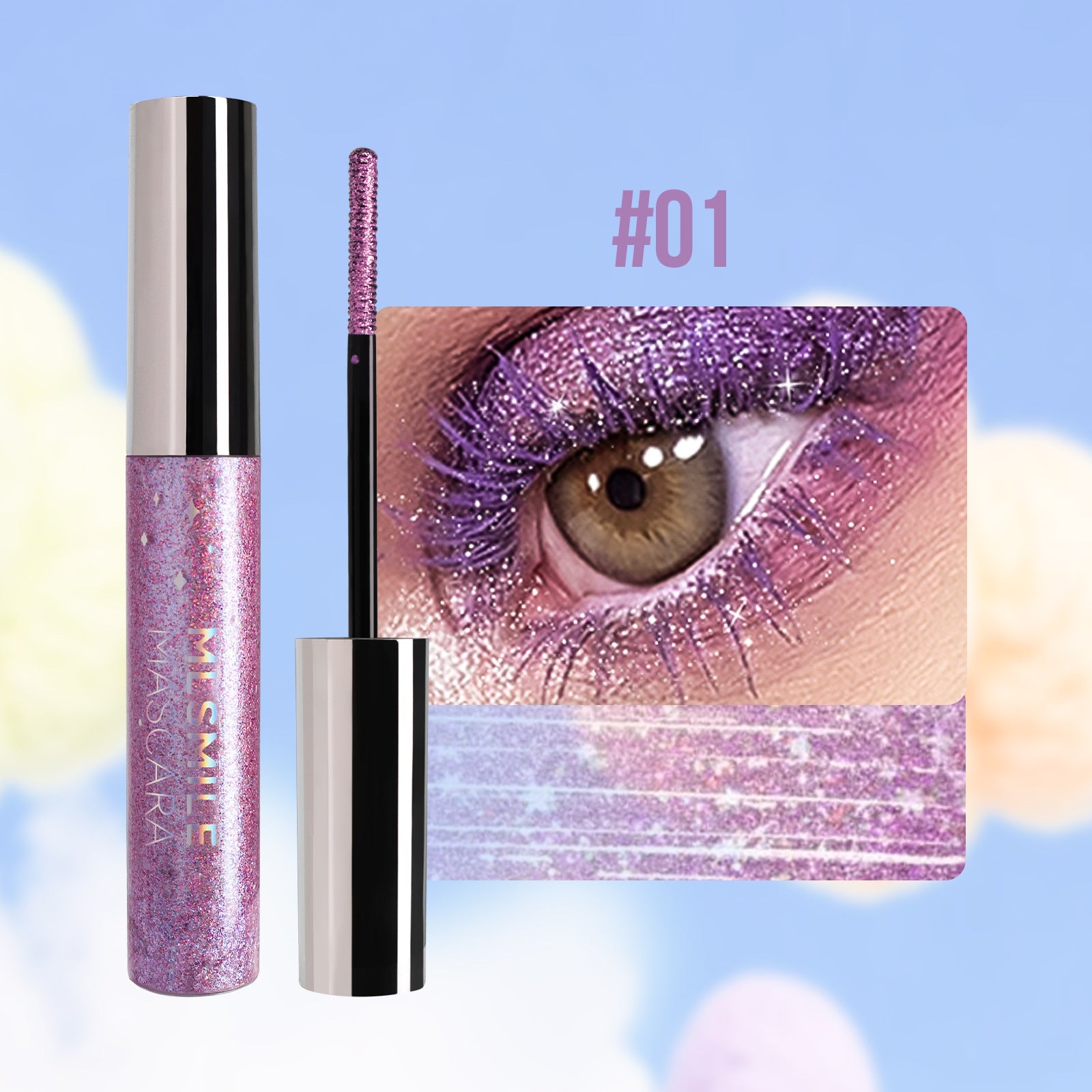 Rímel morado Holybook – máscara de pestañas con brillo perlado para maquillaje de fantasía
