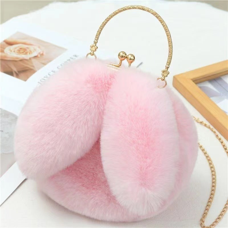 Bolsa tipo peluche rosa pastel – diseño dulce con orejas de conejo