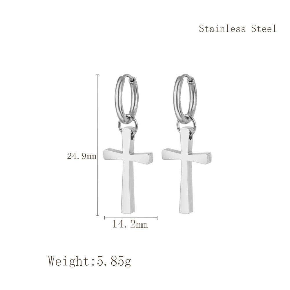 Aretes de Cruz en Acero Inoxidable – Estilo Moderno y Minimalista para Mujer | Holybook Joyería(Mayoreo)