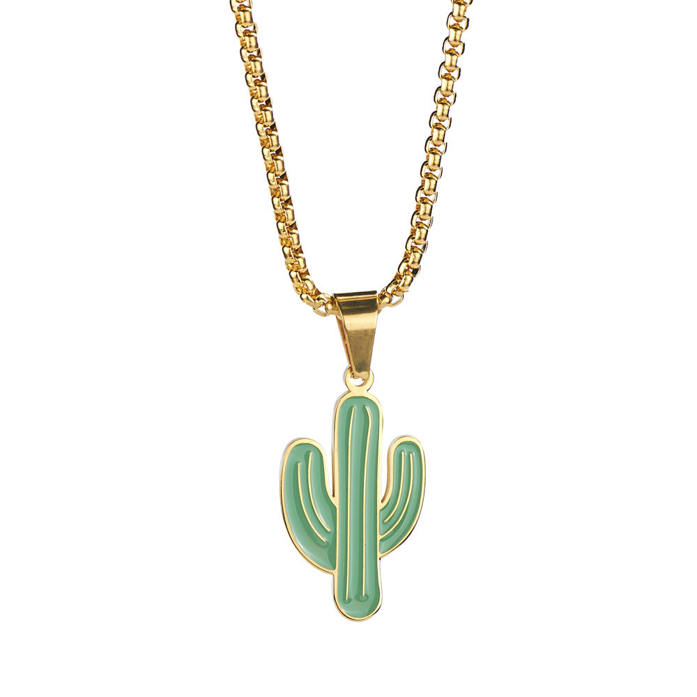 Collar dorado cactus de acero inoxidable – accesorio moderno para mujer u hombre
