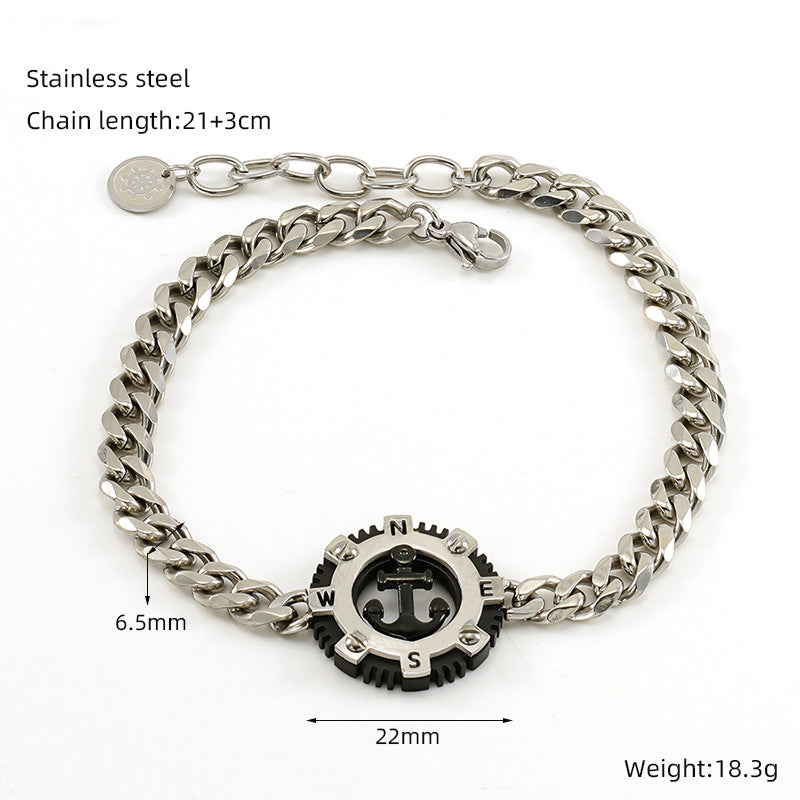Pulsera de acero inoxidable con ancla y medalla Holybook – estilo hip hop urbano unisex