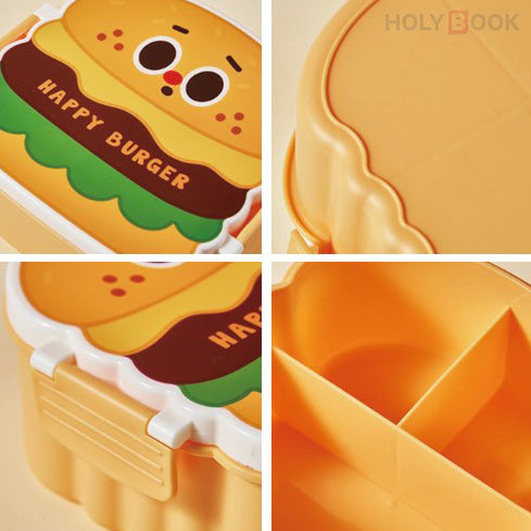 800ML Fiambrera De 3 Compartimentos Kids Burger con Tenedor y Cuchara (Personalizado)
