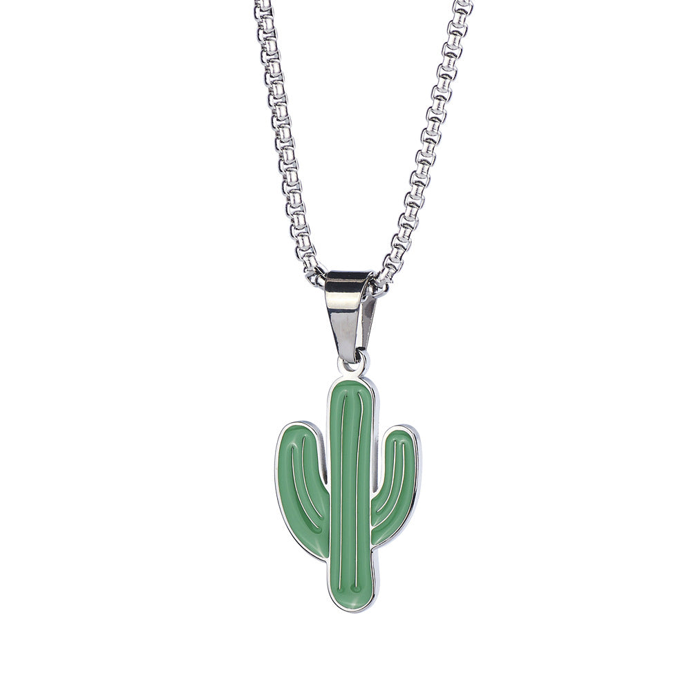 Collar plateado cactus para pareja – diseño en acero inoxidable Holybook