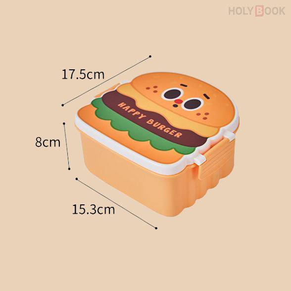 800ML Fiambrera De 3 Compartimentos Kids Burger con Tenedor y Cuchara (Personalizado)