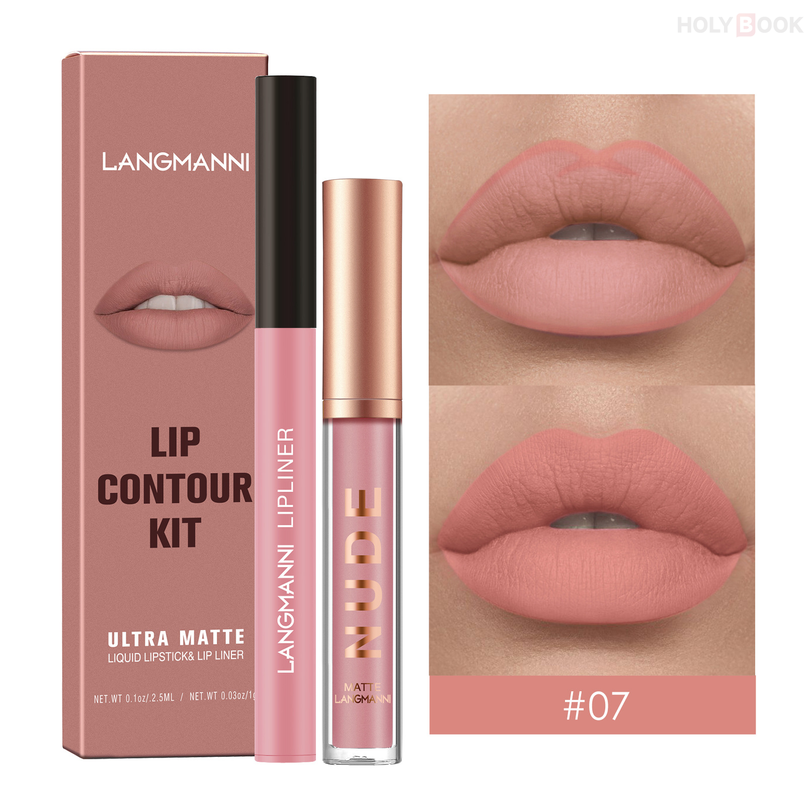 Langmanni 2 Piezas Lápiz Delineador de Labios y Brillo de Labios (Envío Inmediato)