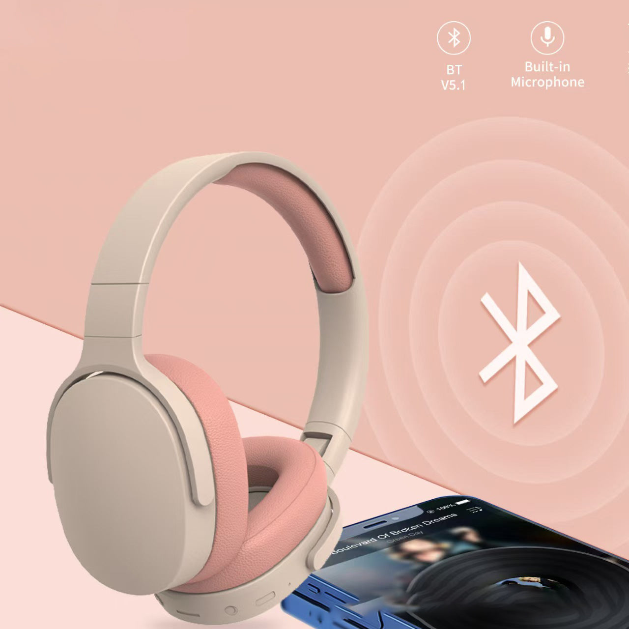 Audífonos inalámbricos tipo diadema Holybook – sonido envolvente y estilo pastel