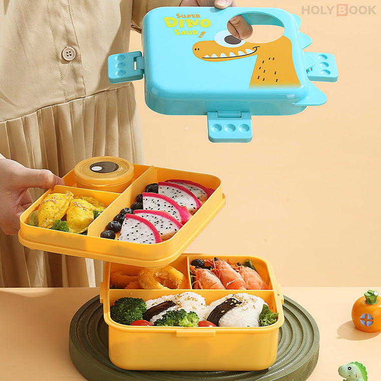 1600ML Fiambrera Infantil Cuadrada De Doble Compartimento Con Cuchara, Calentable (Personalizado)