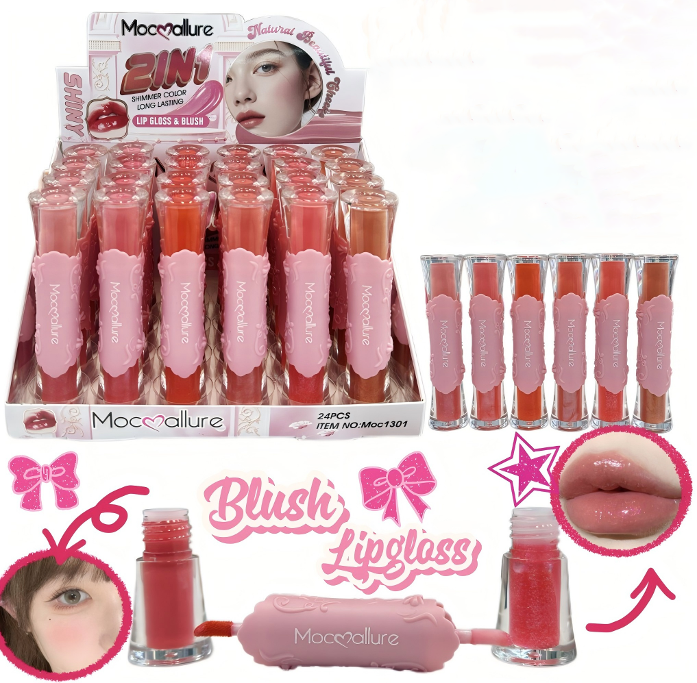 Blush Líquido + Brillo Labial 2 en 1 – 6 Tonos Naturales