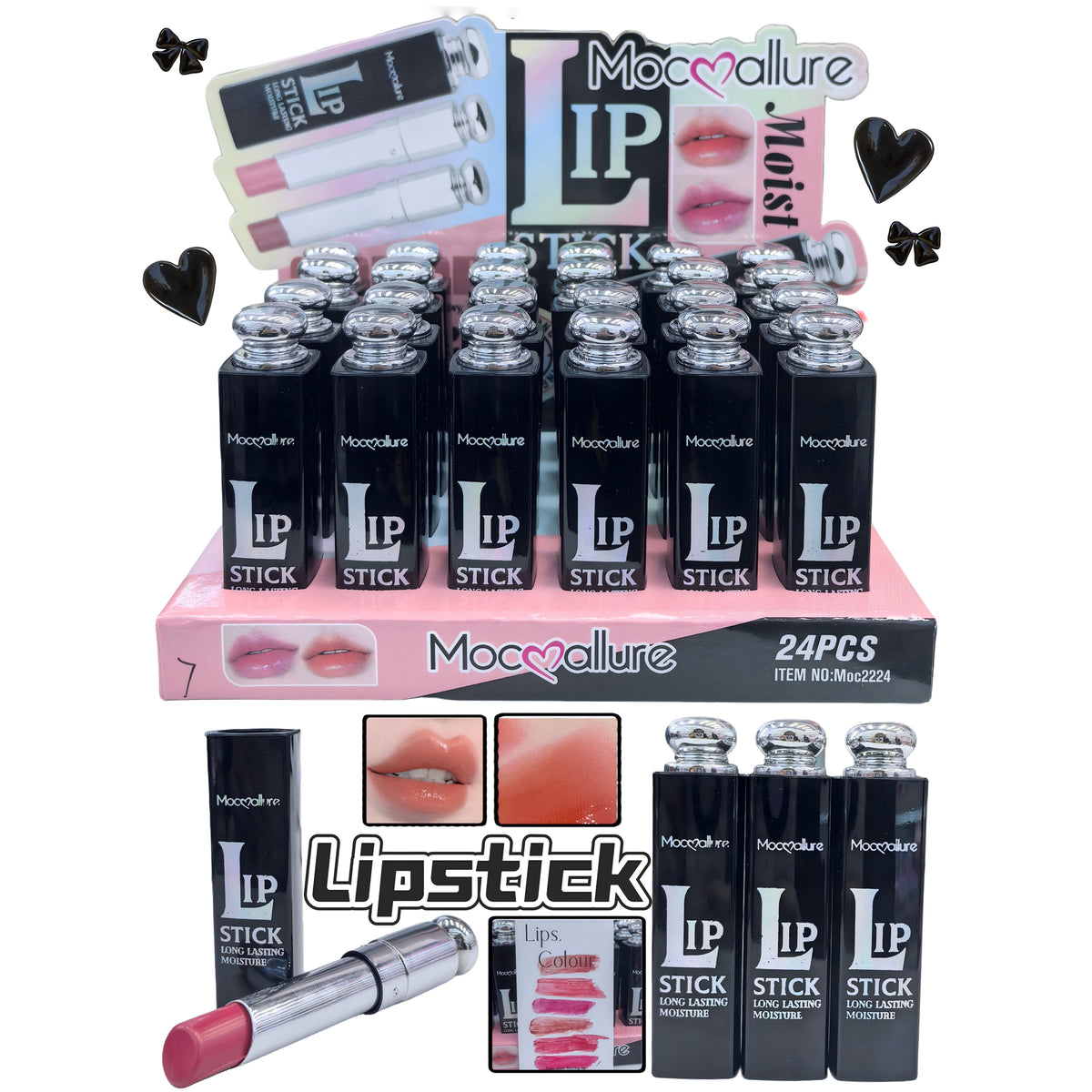 Set de Labiales en Tubo Negro – 6 Colores Intensos y Elegantes