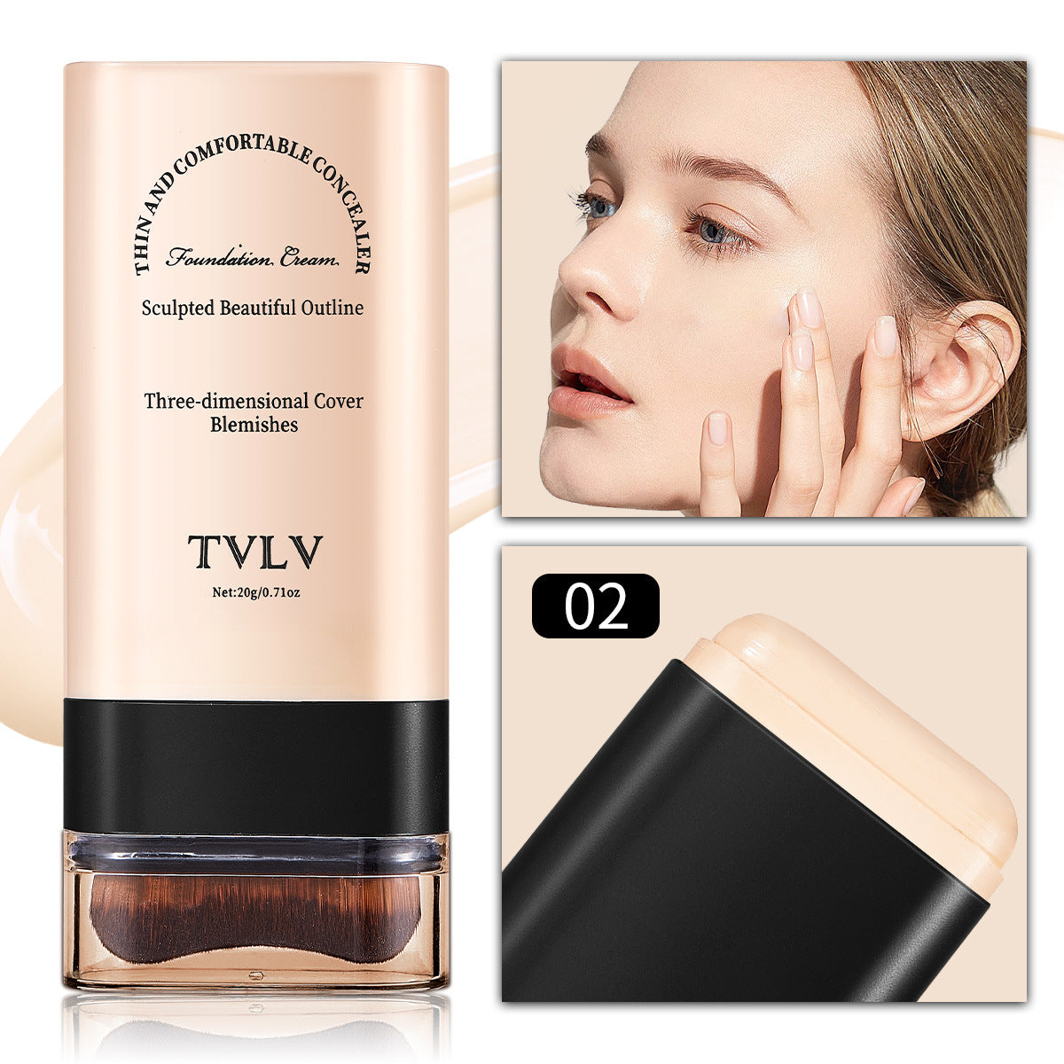 Base en barra con brocha – Corrector y maquillaje 2 en 1 – Larga duración, resistente al agua – 5 tonos (Mayoreo)