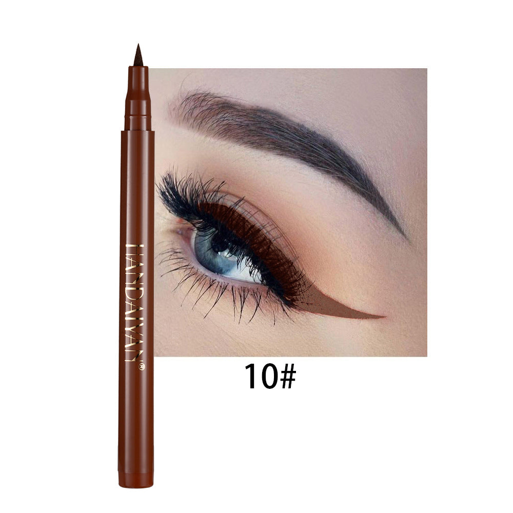 muestra de delineador líquido café en tono natural para maquillaje suave