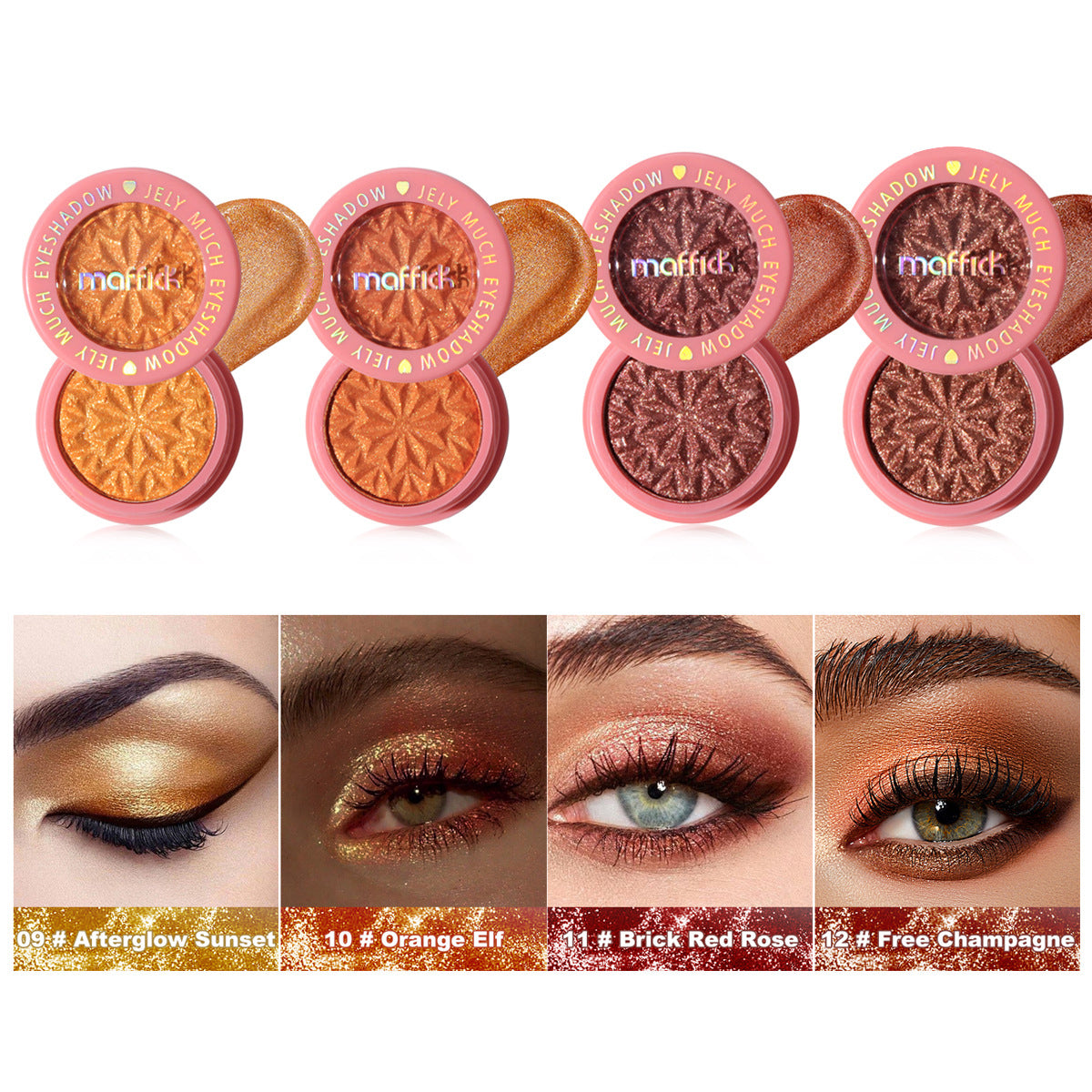 look de ojos con combinación de champán claro y naranja brillante