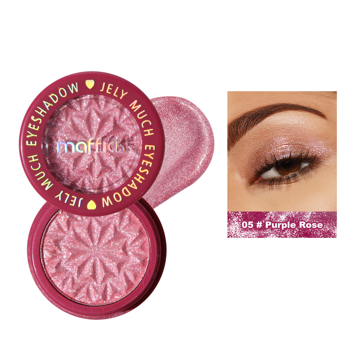 sombra de ojos rosa con matiz violeta y brillo perlado