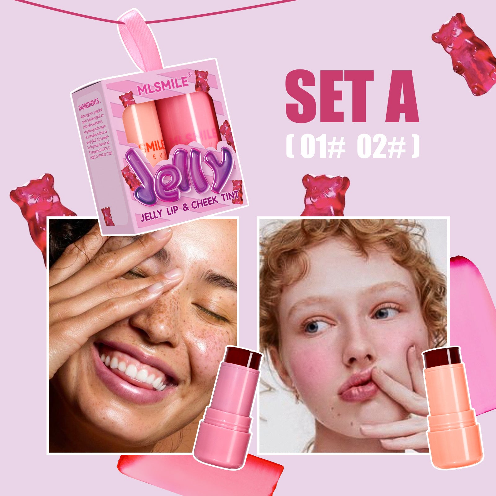 rubor jelly tono fresa con pigmento rosa natural para maquillaje diario