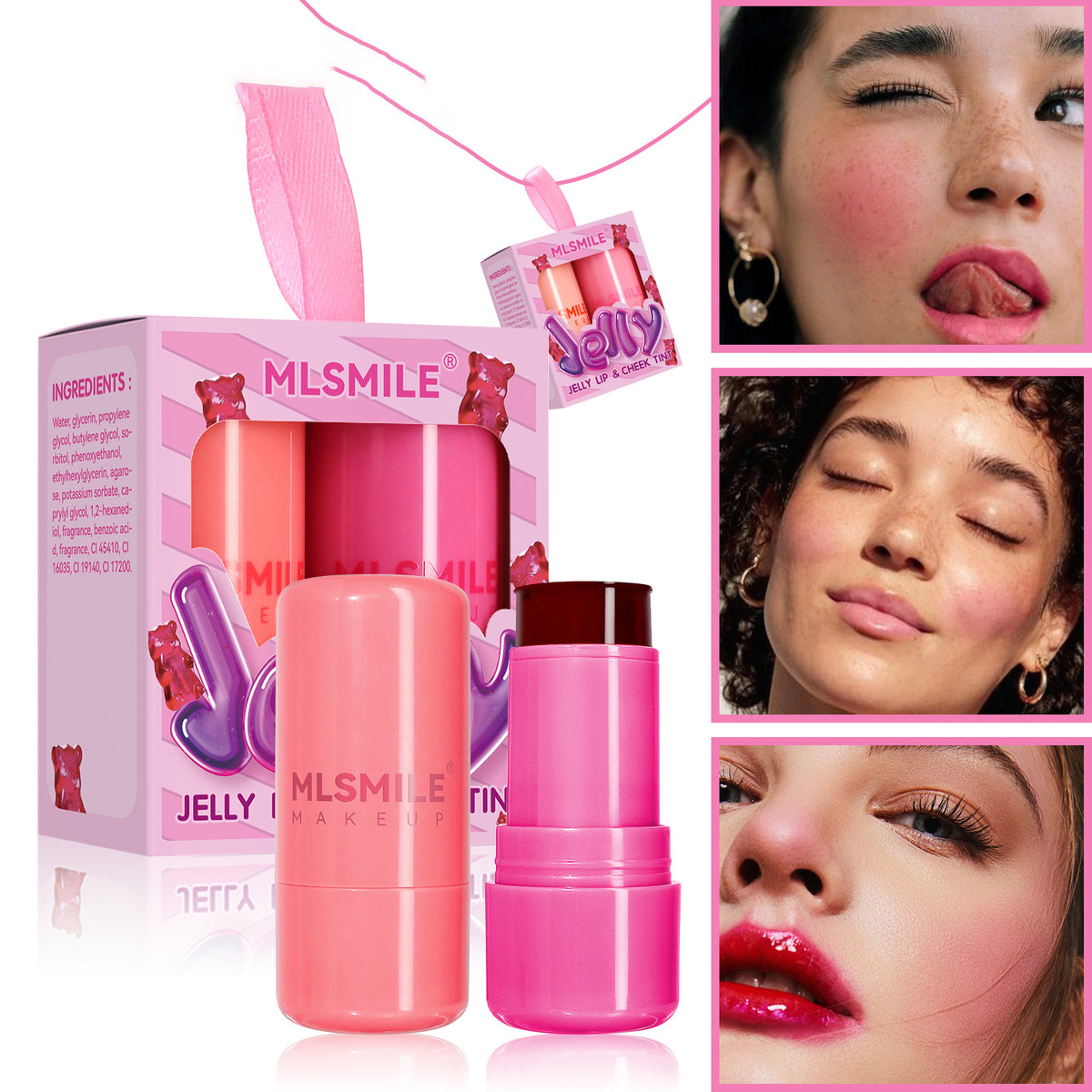 Set de 2 rubores en gelatina Holybook | 4 Tonos Frutales para Labios y Mejillas