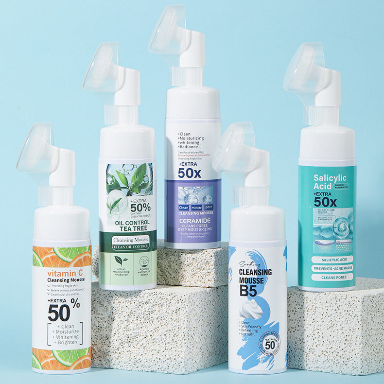 Holybook Espuma Limpiadora Facial con Cepillo–5 Fórmulas Especializadas para Cada Tipo de Piel