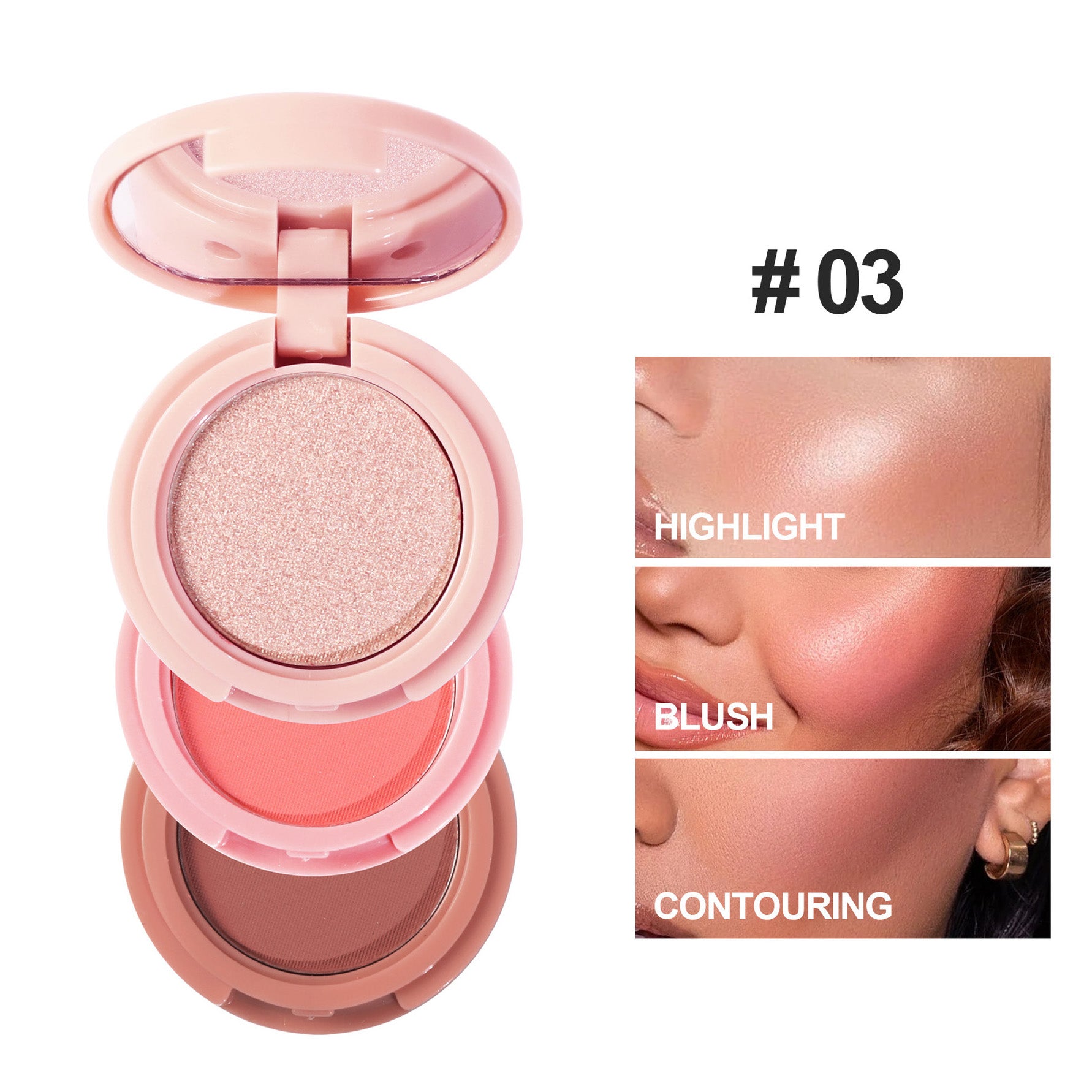 Paletas de Contorno 3 en 1 – Contorno, Iluminador y Rubor en un Solo Producto(Mayoreo)