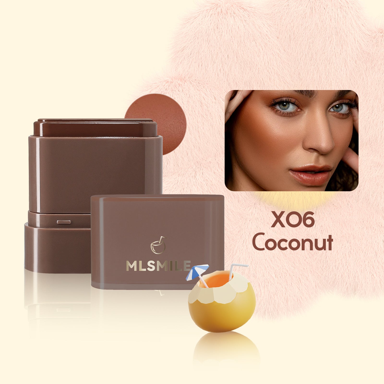 rubor y labial cremoso color beige natural inspirado en coco