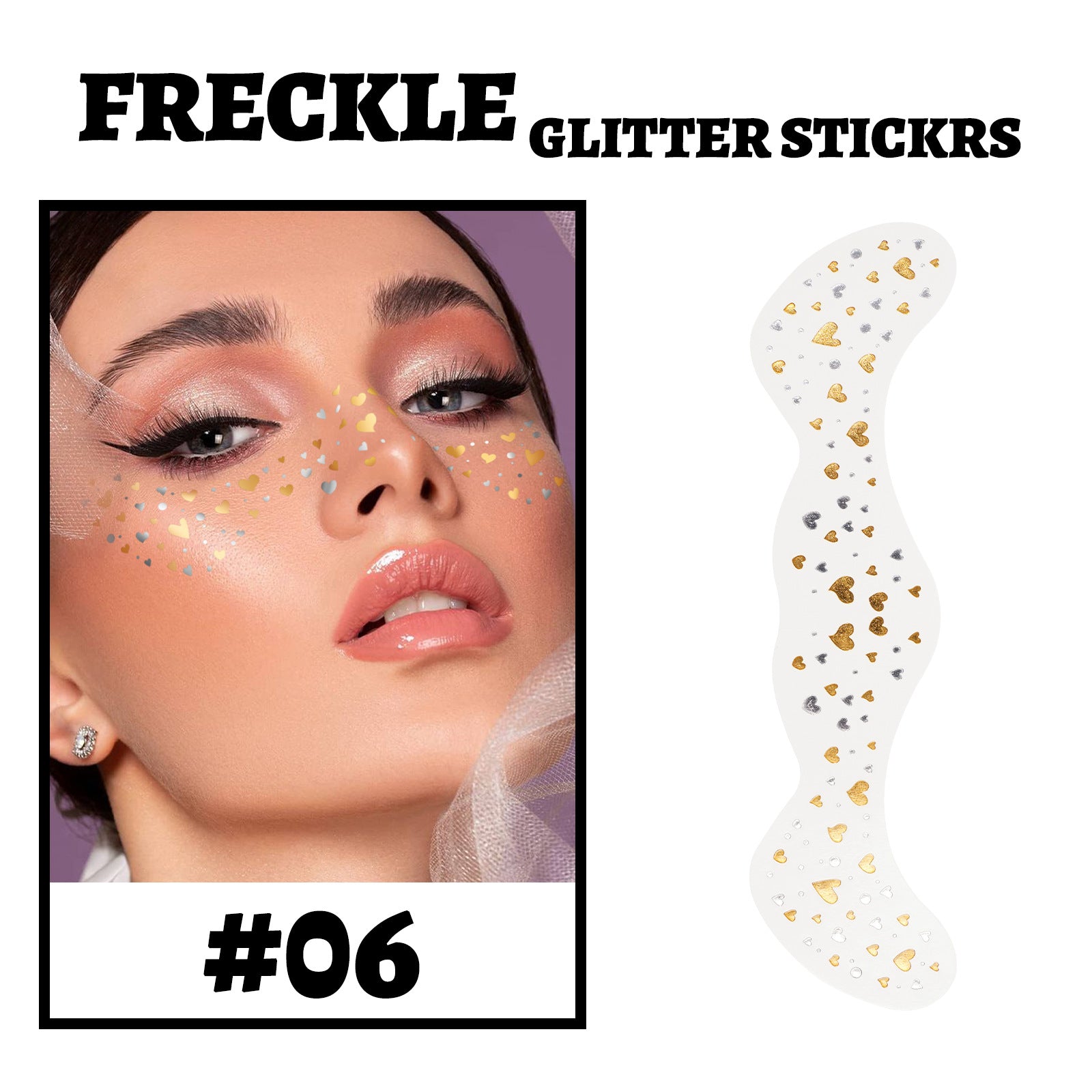 efecto brillante en rostro con stickers dorados en forma de lunares pequeños