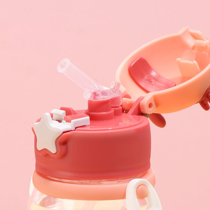 600ML Vaso de Plástico Con Popote Para Niños, Con Diseño de Cuernos y Dibujos Animados(Envío Inmediato)