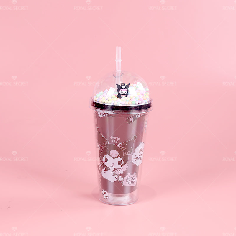 Vaso de Plástico Sanrio Kuromi – Doble Capa con Luz LED y Efecto Hielo Triturado(Mayoreo)