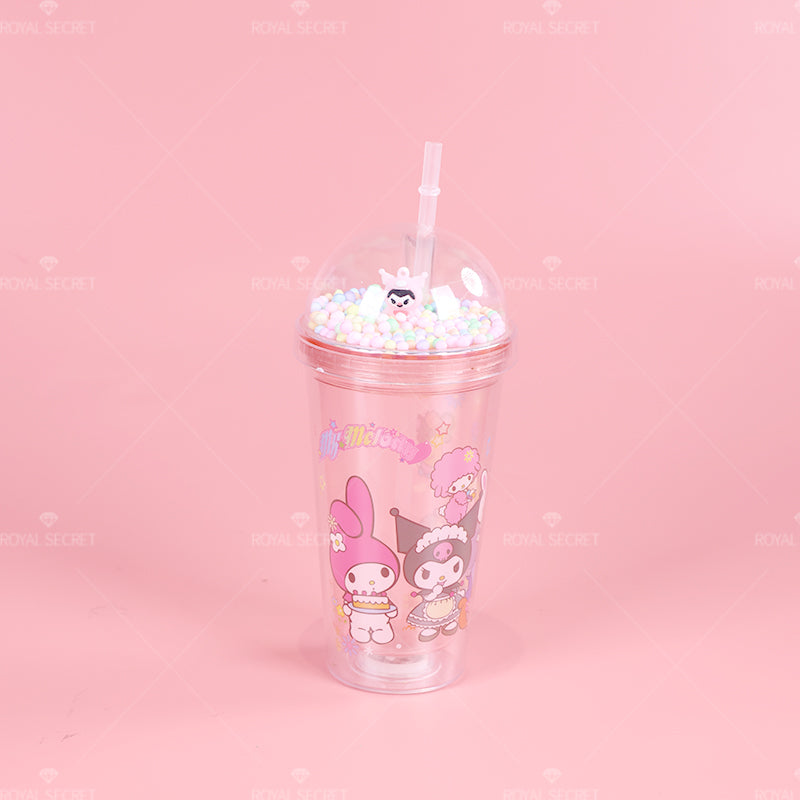Vaso de Plástico Sanrio Kuromi – Doble Capa con Luz LED y Efecto Hielo Triturado(Mayoreo)