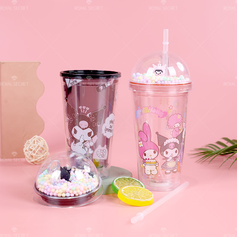 Vaso de Plástico Sanrio Kuromi – Doble Capa con Luz LED y Efecto Hielo Triturado(Mayoreo)