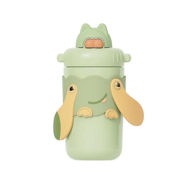 400ML Taza termo para ni?os de acero inoxidable con dibujos animados, taza con pajita para estudiantes (Personalizado)