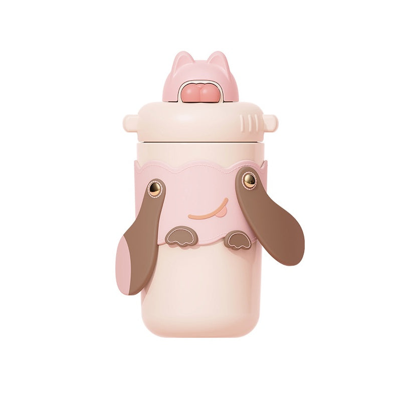 400ML Taza termo para ni?os de acero inoxidable con dibujos animados, taza con pajita para estudiantes (Personalizado)