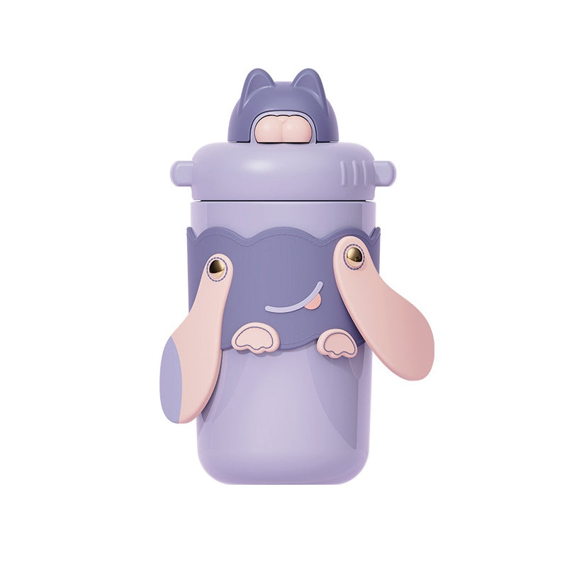 400ML Taza termo para ni?os de acero inoxidable con dibujos animados, taza con pajita para estudiantes (Personalizado)