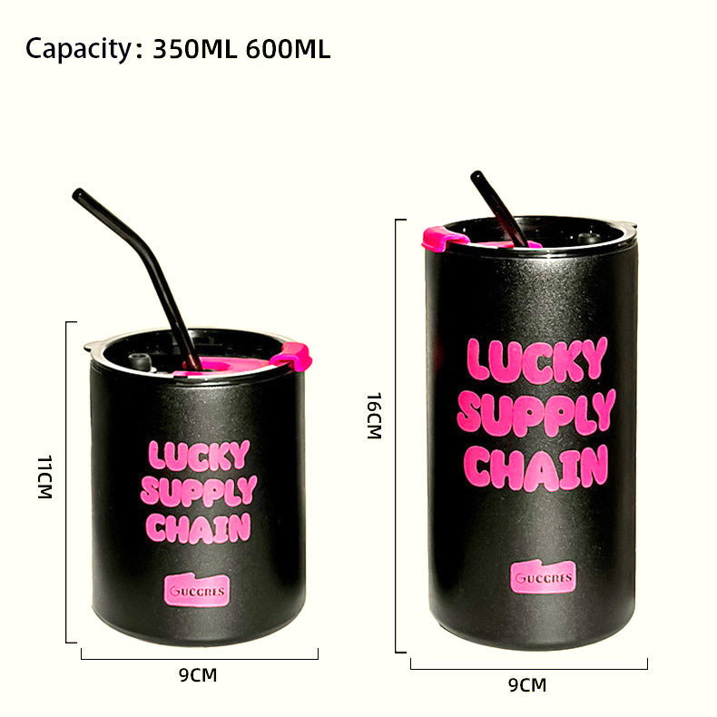 350ML/600ML Tazas de Acero Inoxidable para Café-BlackBerry Pink con Pajilla Reutilizable (Envío Inmediato)