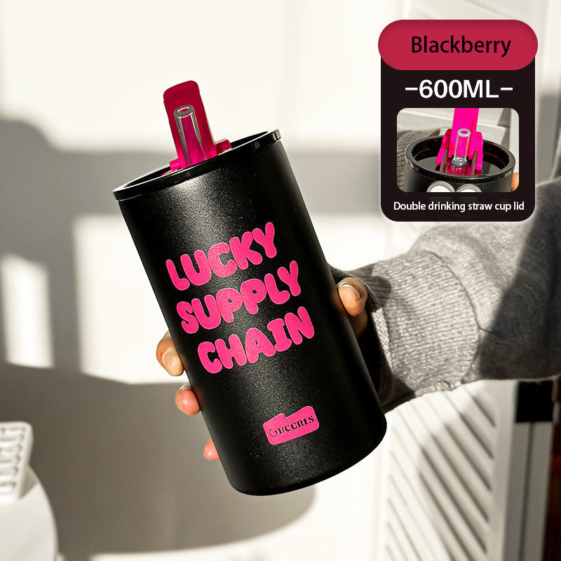350ML/600ML Tazas de Acero Inoxidable para Café-BlackBerry Pink con Pajilla Reutilizable (Envío Inmediato)