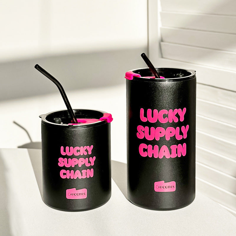 350ML/600ML Tazas de Acero Inoxidable para Café-BlackBerry Pink con Pajilla Reutilizable (Envío Inmediato)