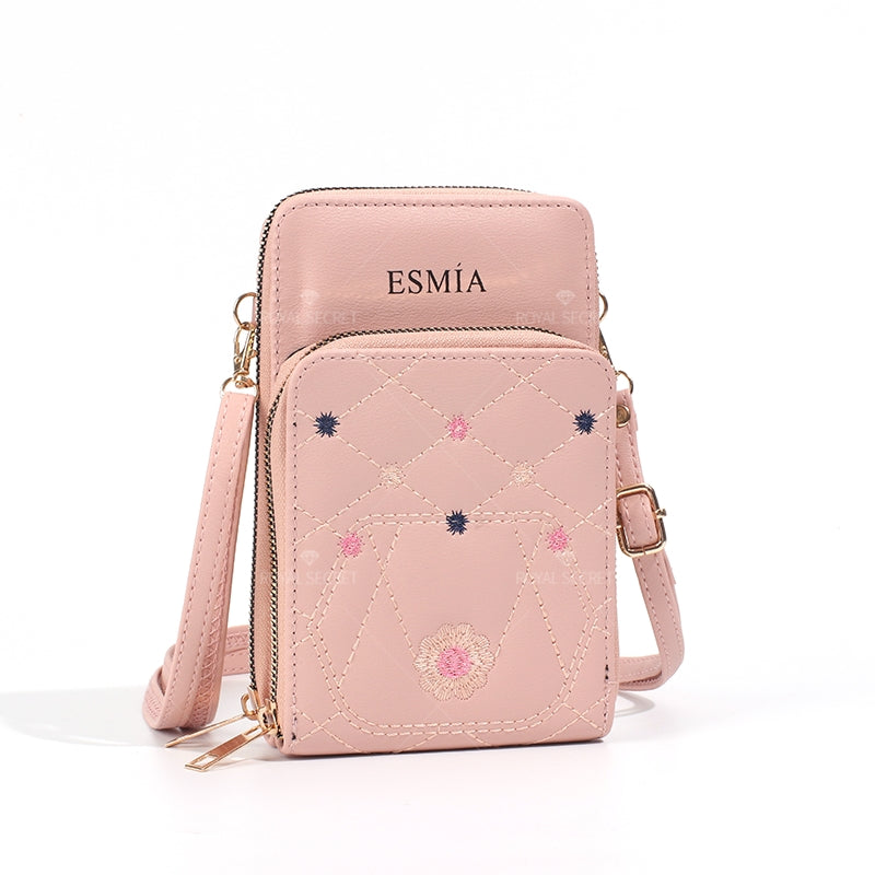 Bolso Del Teléfono Móvil Bolsa Cuadrada Con Bordado De Flores Bolsa De Mensajero(Mayoreo)
