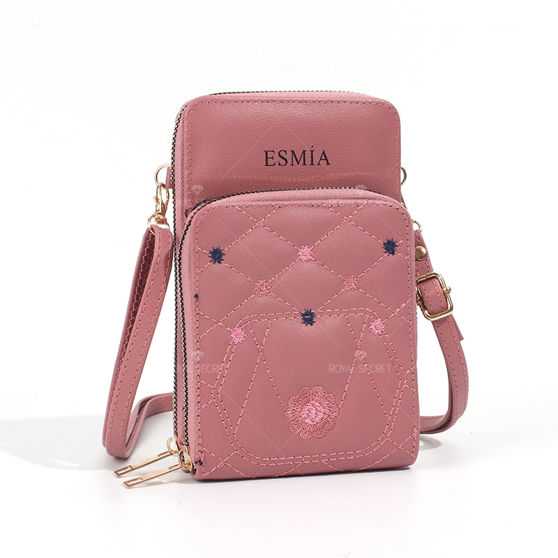Bolso Del Teléfono Móvil Bolsa Cuadrada Con Bordado De Flores Bolsa De Mensajero(Mayoreo)
