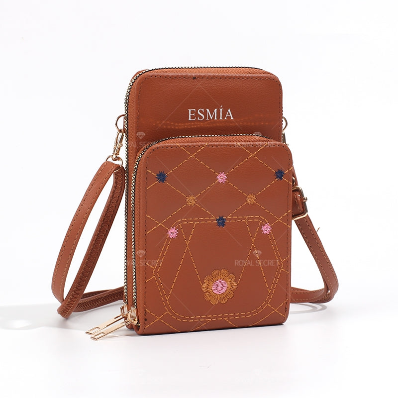 Bolso Del Teléfono Móvil Bolsa Cuadrada Con Bordado De Flores Bolsa De Mensajero(Mayoreo)