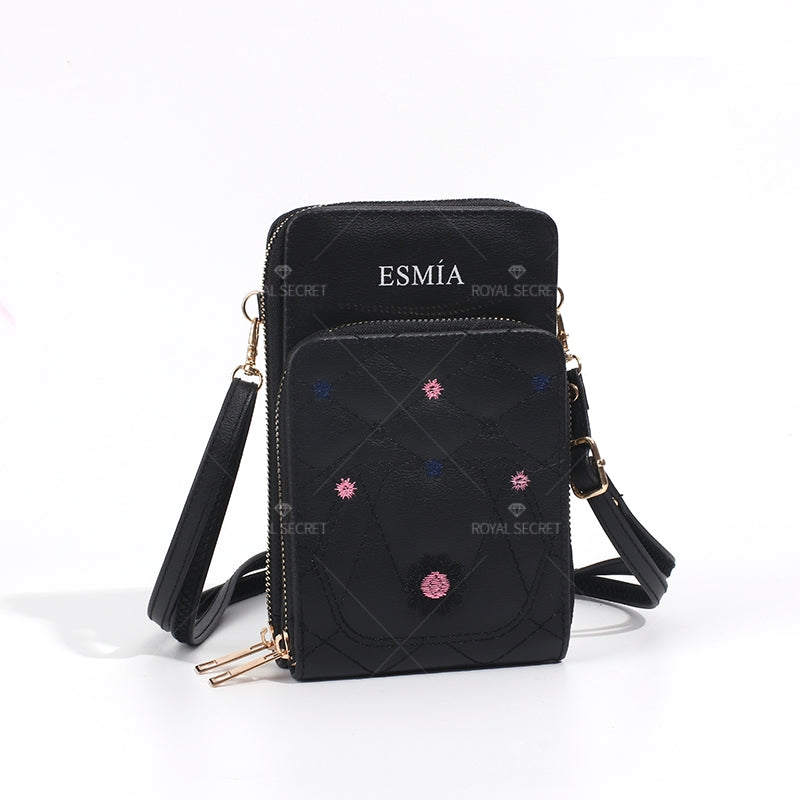 Bolso Del Teléfono Móvil Bolsa Cuadrada Con Bordado De Flores Bolsa De Mensajero(Mayoreo)