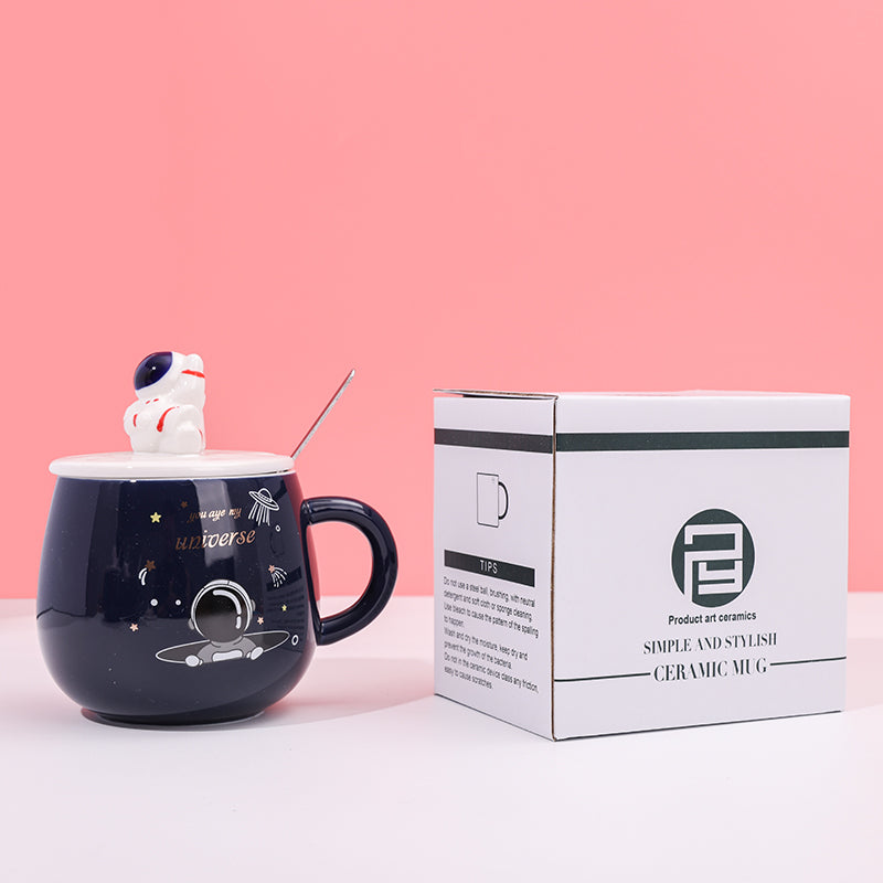 480ml Taza De Cerámica De Astronauta Con Tapa Y Cuchara (60 Pieces)(Personalización) - HOLY BOOK