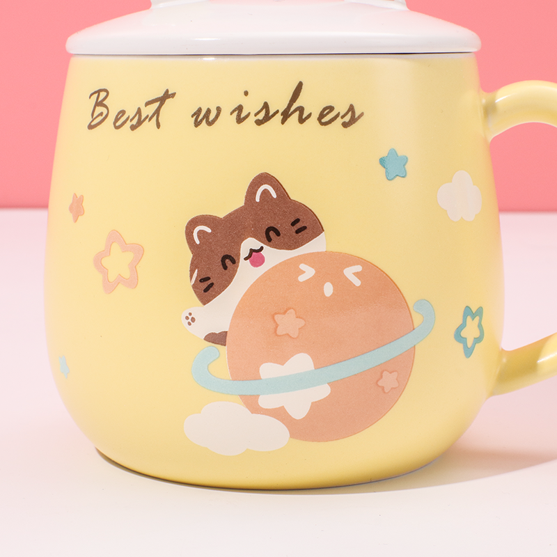 460 ml Taza De Planeta Taza De Agua De Cerámica Con Tapa Y Cuchara (Personalizado)